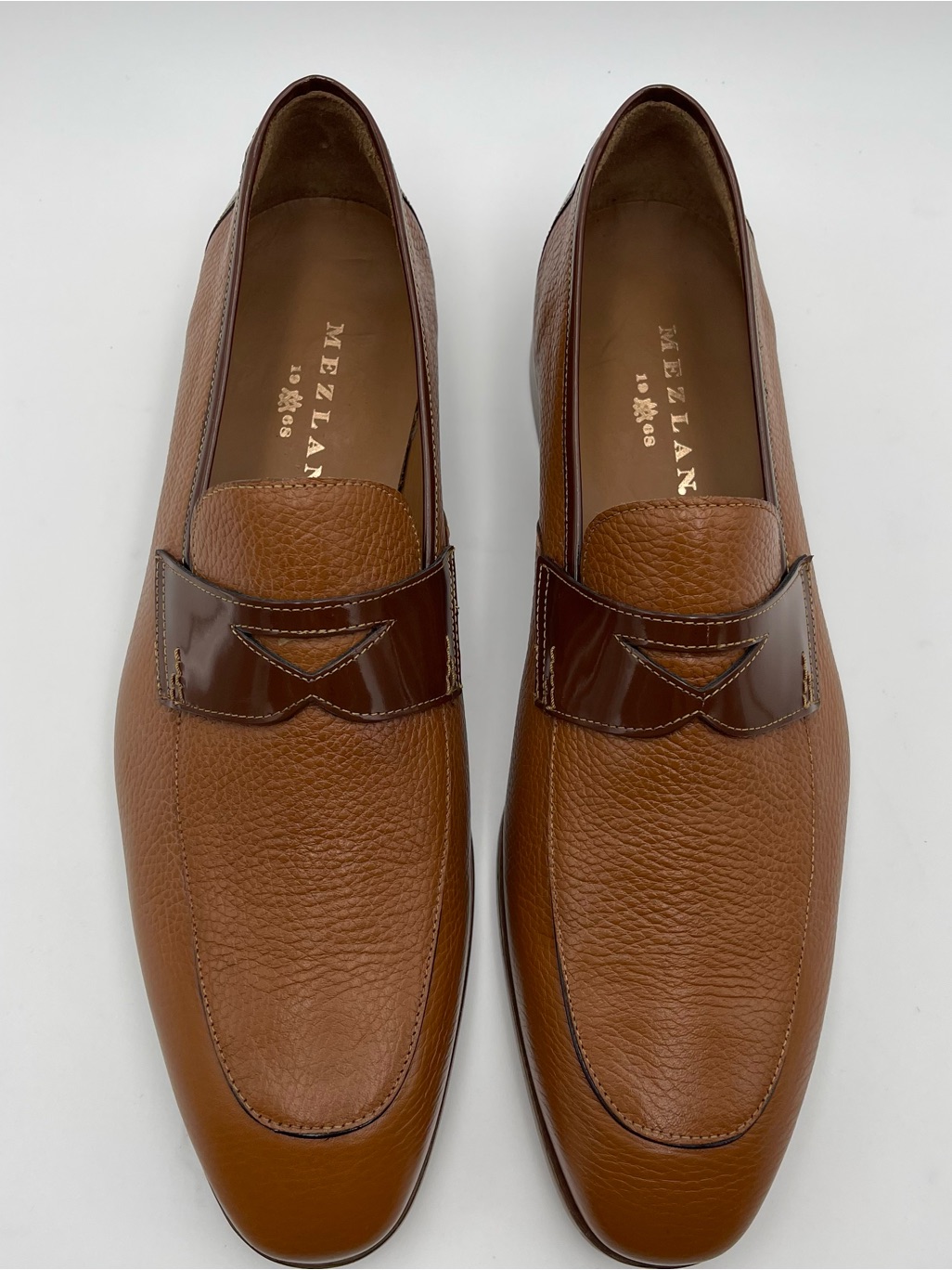 Mezlan Sz 14m Camel Tonal Contrast Pebble Leather Classic Penny Loafer-Msrp $425
